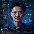 91大神认证大神刘明峰头像，数据科学专家，擅长机器学习与商业数据分析，背景为数据可视化屏幕